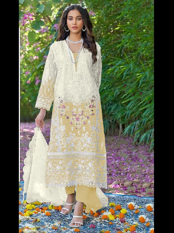 Multi Traditional Designer Pakistani Heavy Organza Pant Suit With Embroidery Hand Work Slim-Fit Leggings