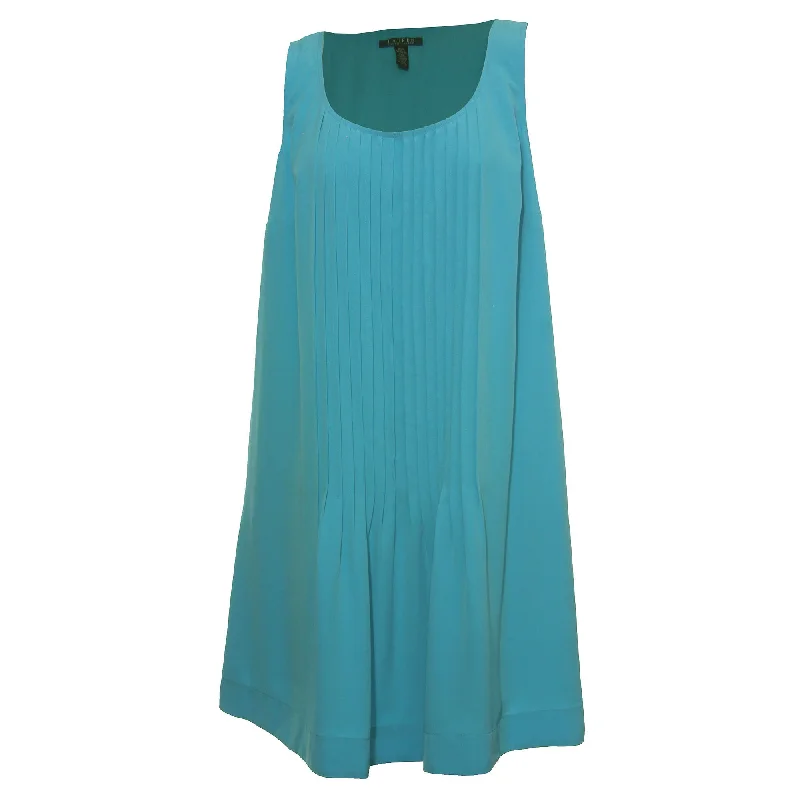 Ralph Lauren Turquoise Blue Sleeveless Pleated Dress Tunics Sophisticated sleek