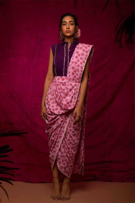 Block Printed Poppy Saree Skirt Set corduroy skirt durable