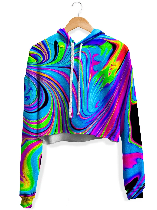 Cosmic Flow Fleece Crop Hoodie Hoodie with Strings Custom Fit Adjustable