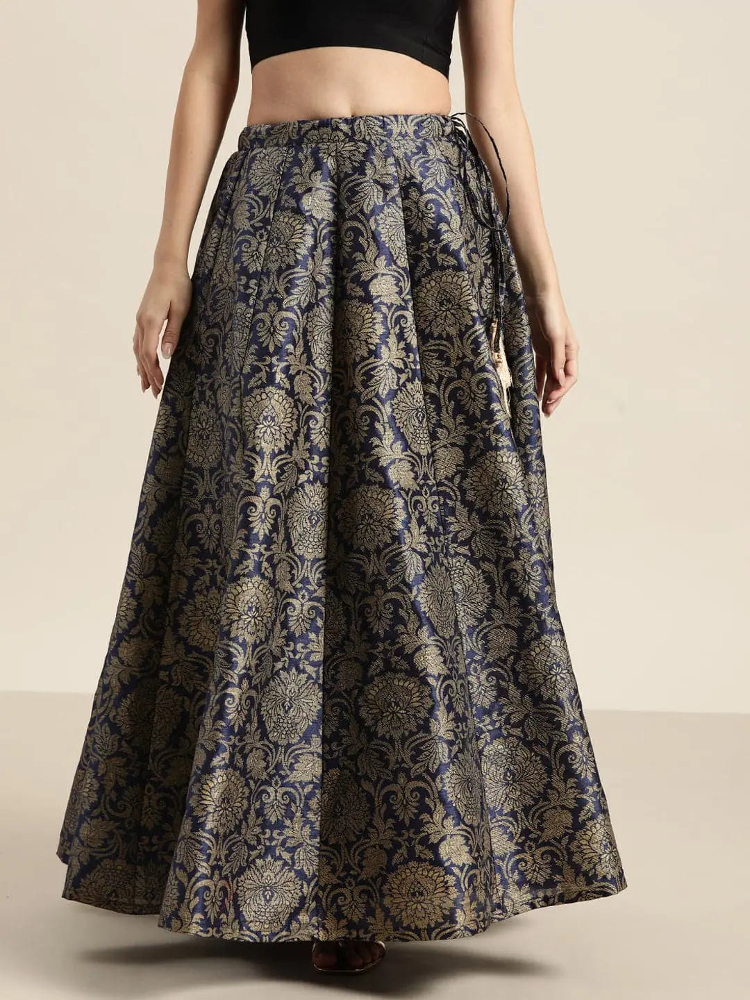 Navy Jacquard Floral Anarkali Skirt midi skirt versatile