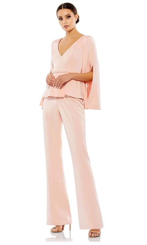 Ieena Duggal 11232 - V-Neck Long Sleeve Pantsuit Casual Wide Pants