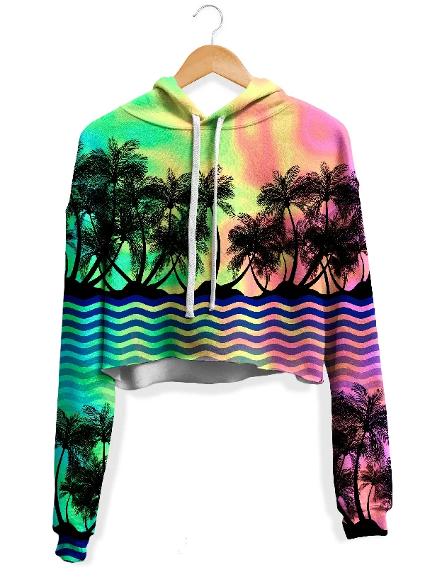 Tropical Sunset Fleece Crop Hoodie Hoodie with Velcro Closure Adjustable Secure