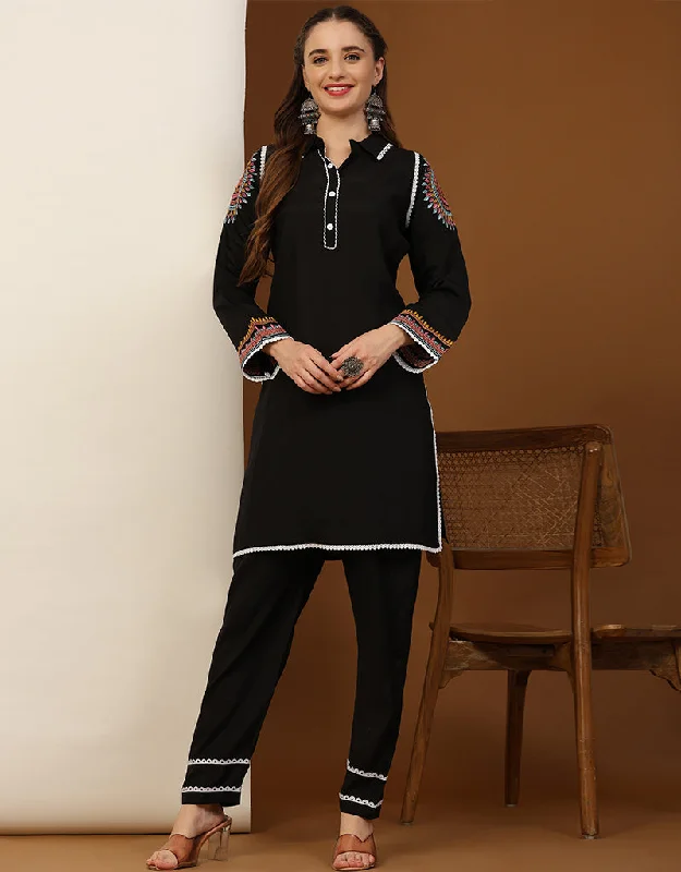 Designer Party Wear Readymade Co-Ords Sets Colletion Black Silk Pant Suit Comfortable Wide-Leg Pants