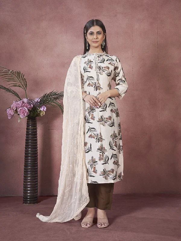 White Attractive Looking Readymade Pant Suit With Designer Embroidery Work Chic Wool Trousers