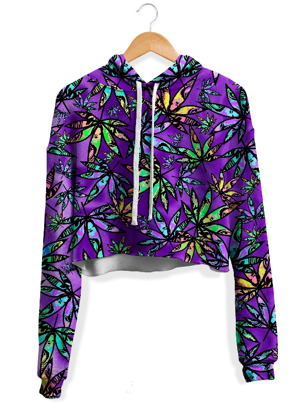 Cannabis Cascade Fleece Crop Hoodie Hoodie with Hidden Zipper Minimalist Clean