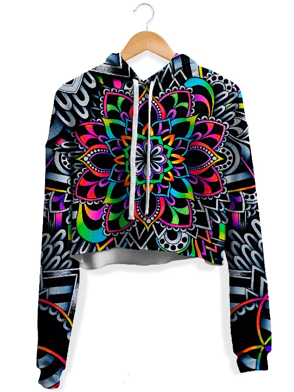 Mandala Vibez Fleece Crop Hoodie Hoodie with Bell Sleeves Flared Feminine