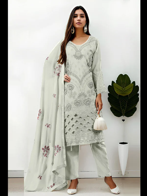 Off White Designer Eid Special Pant Suit With Embroidery Work Trendy High-Waist Trousers