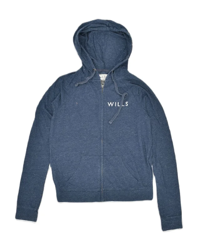 JACK WILLS Womens Oversized Zip Hoodie Sweater UK 8 Small Navy Blue Herringbone Houndstooth Plaid