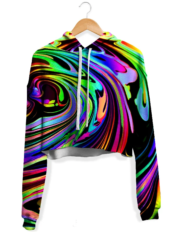 Cosmic Swirl Fleece Crop Hoodie Hoodie with Illustration Artistic Creative