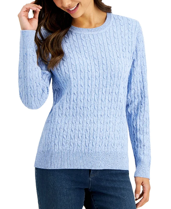 Karen Scott Petite Cable Knit Sweater Mesh Fabric Canvas Fabric Denim Fabric