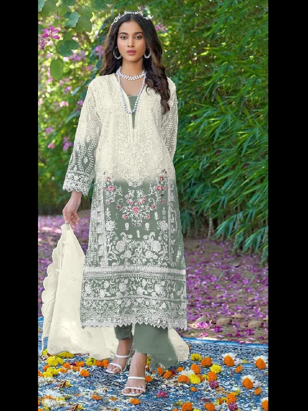 Multi Traditional Designer Pakistani Heavy Organza Pant Suit With Embroidery Hand Work Cozy Knit Pants