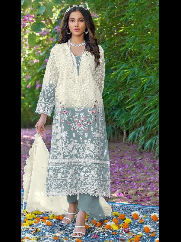 Multi Traditional Designer Pakistani Heavy Organza Pant Suit With Embroidery Hand Work Fashionable Work Pants