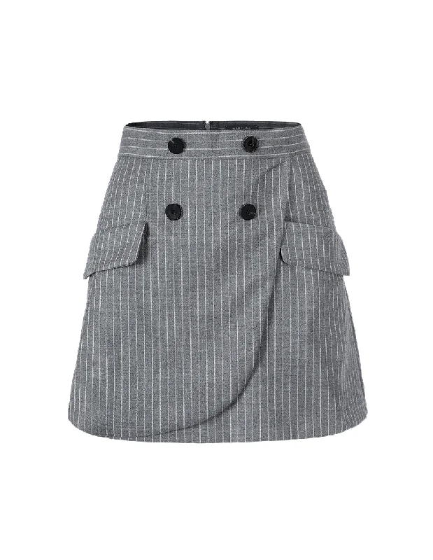 MARYLING STRIPE DOUBLE-BREASTED MINI SKIRT denim skirt casual