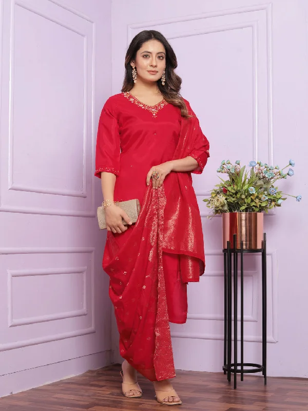 Red Designer Party Wear Readymade Pant Suit With Hand Work Comfy Athletic Pants