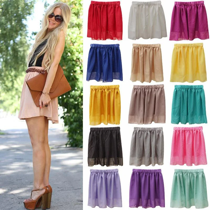 Summer Chiffon Women Skirt Tulle Girls Above Knee Short Nude Mini Casual Skirts NO BELT mini skirt trendy