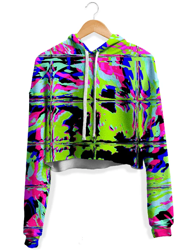 Blacklight Rave Glitch Fleece Crop Hoodie Hoodie with Hem Lace Feminine Delicate