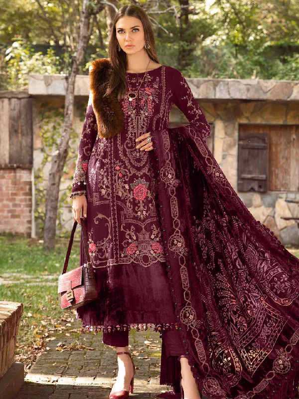 Burgundy Designer Semi-Stitched Pant Suit With Embroidery Work Comfortable Denim Pants