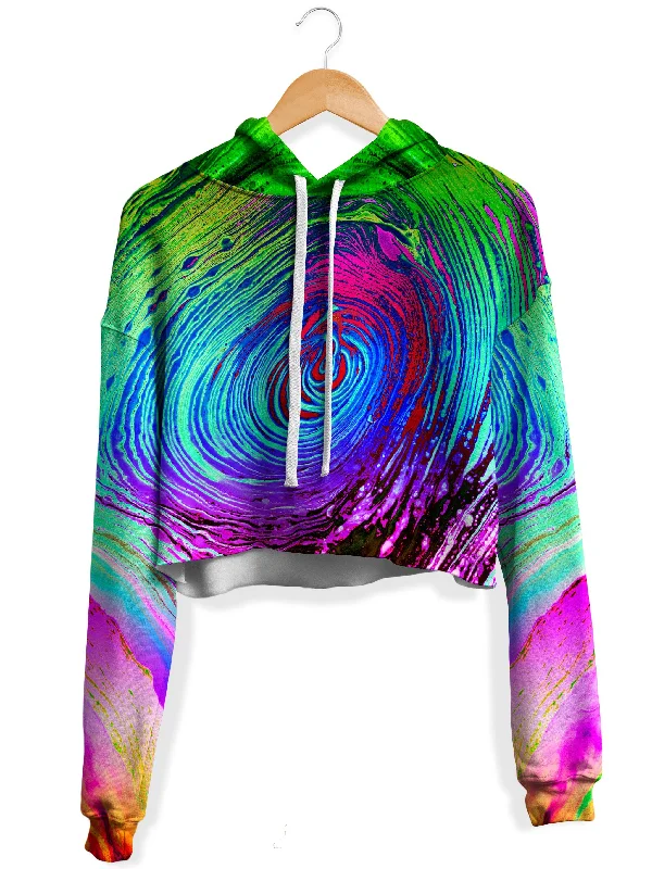 Rainbow Vortex Fleece Crop Hoodie Hoodie with Ribbed Neckline Snug Warm