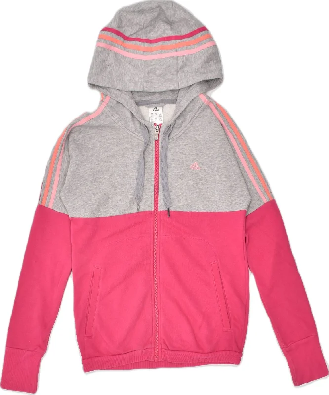 ADIDAS Womens Oversized Zip Hoodie Sweater UK 4/6 XS Pink Colourblock Beaded Sweater Sequined Faux Fur