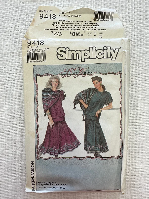 SALE 1988 Simplicity 9418 Pattern - Top, Skirt and Scarf FACTORY FOLDED lace skirt romantic