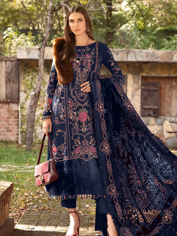 Navy Blue Designer Semi-Stitched Pant Suit With Embroidery Work Trendy Wide-Leg Pants