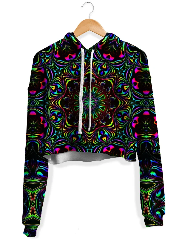 Kaleidoscope Eyes Fleece Crop Hoodie Hoodie with Hem Embroidery Detailed Premium