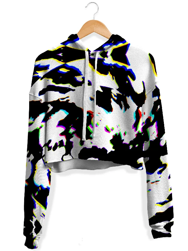 Cow Hide Print Rave Drip Fleece Crop Hoodie Hoodie Sweatshirt Pullover