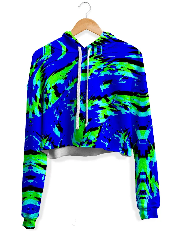 Sea Splatter Rave Graffiti Fleece Crop Hoodie Hoodie with Tie-Dye Psychedelic Retro