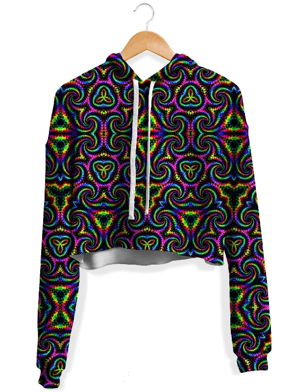 Kaleidoscope Flow Fleece Crop Hoodie Hoodie with Hem Applique Textured Unique