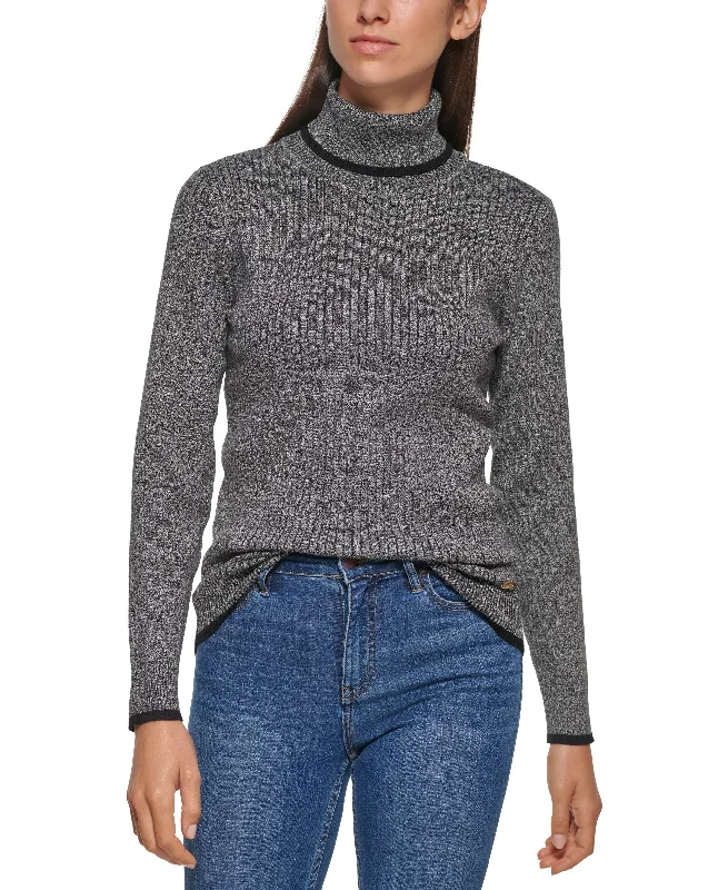 Calvin Klein Marled Turtleneck Sweater Open Front Closed Front Wrap Front