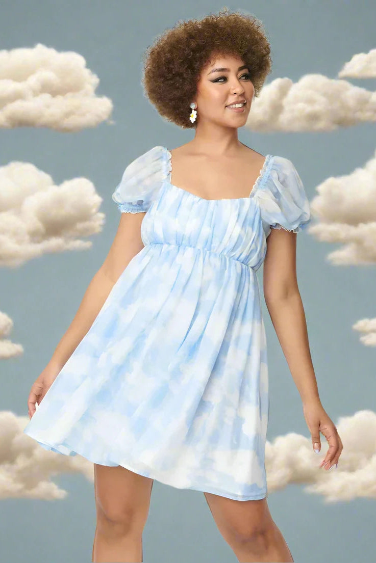 Unique Vintage Cloud Print Belle Babydoll Dress Tunics Occasion special