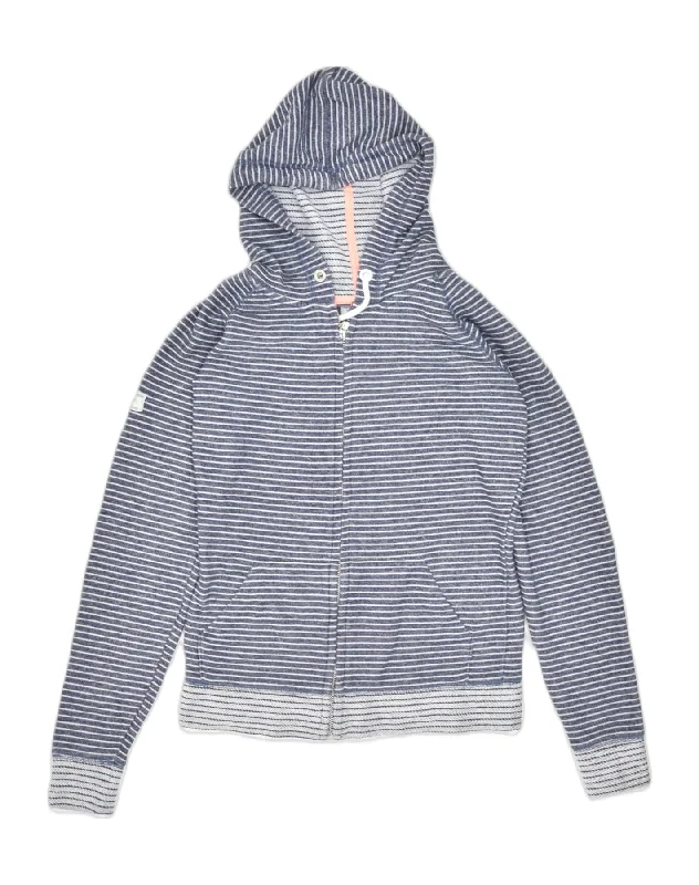 JOULES Womens Zip Hoodie Sweater UK 8 Small Grey Striped Cotton Cashmere Blend Cotton Blend Poly Blend