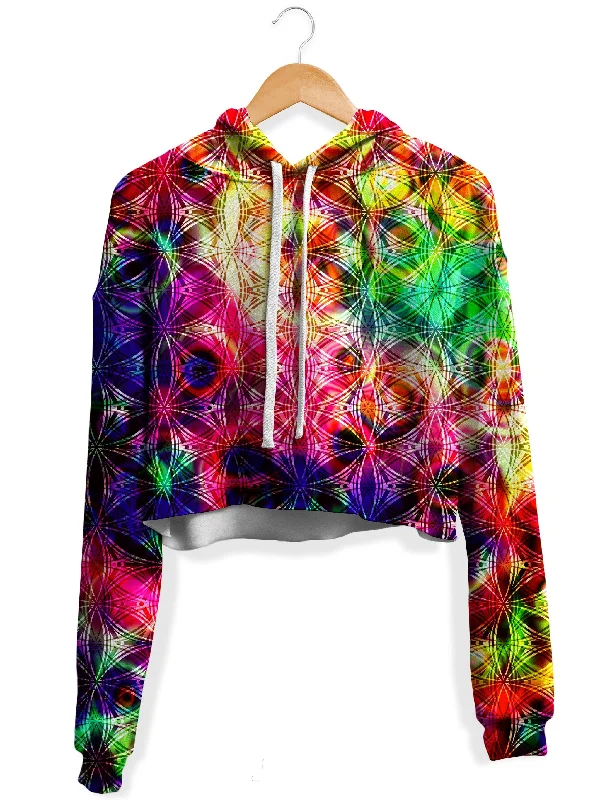 Psychedelic Flow Fleece Crop Hoodie Hoodie with Mock Neck Collared Structured