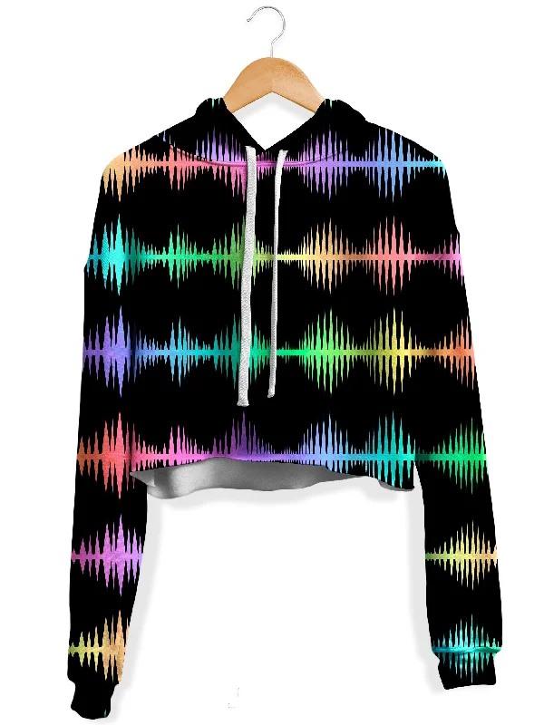 Equalizer Sound Waves Fleece Crop Hoodie Hoodie with Neon Bright Vibrant