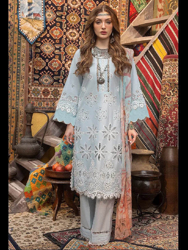 Light Blue Designer Semi-Stitched Pant Suit With Embroidery Work Trendy High-Waist Trousers