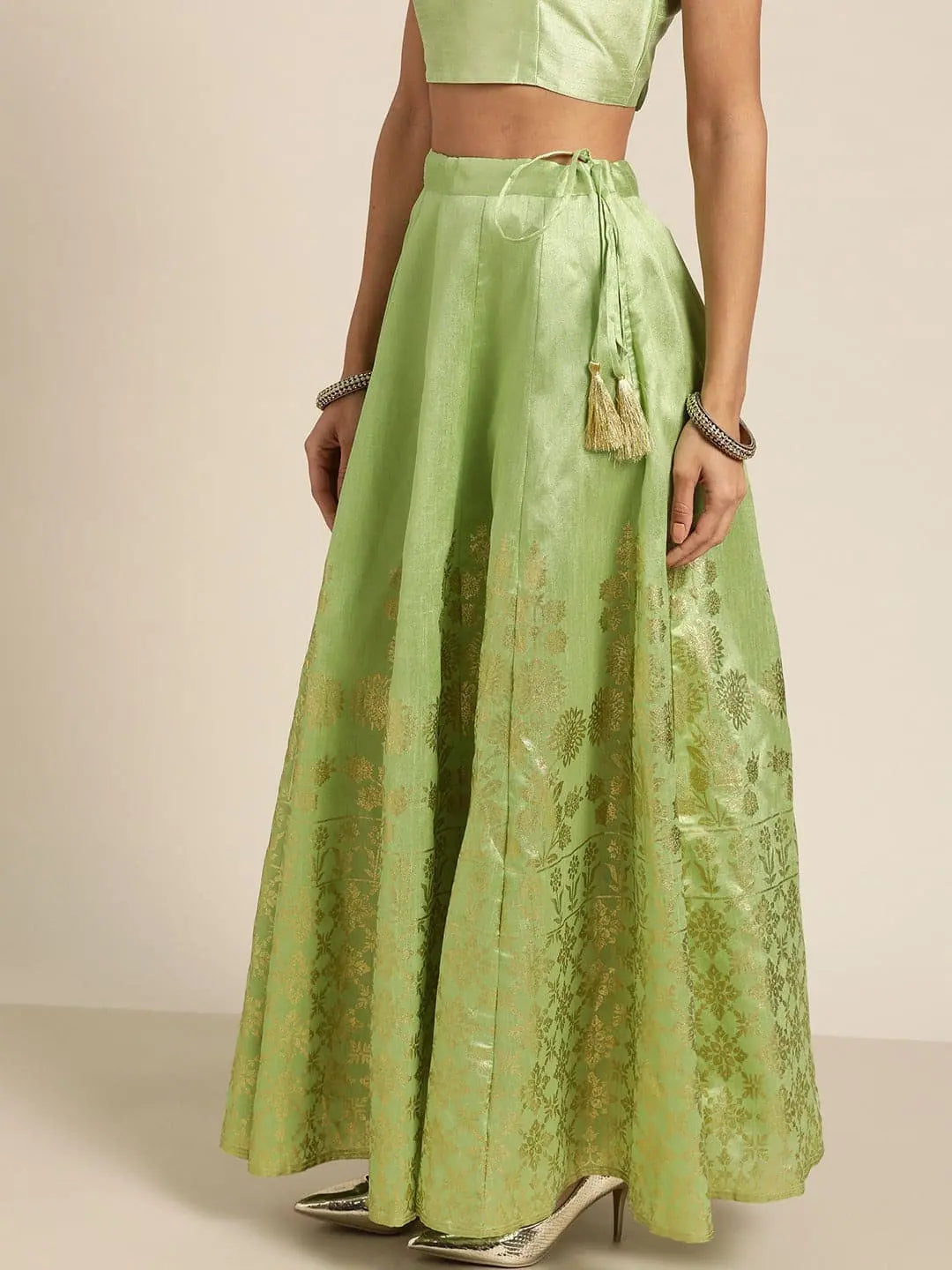 Mint Green Foil Print Anarkali Skirt velvet skirt glossy