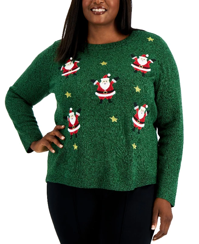 Karen Scott Plus Size Mini Santa Sweater Notch Collar Peter Pan Collar Cowl Neck