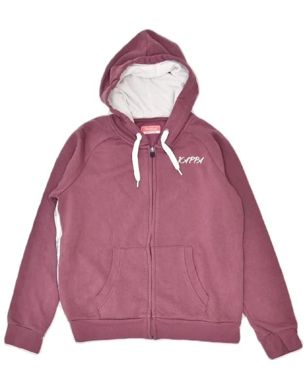 KAPPA Womens Zip Hoodie Sweater UK 14 Medium Burgundy Cotton Fitted Loose Oversized