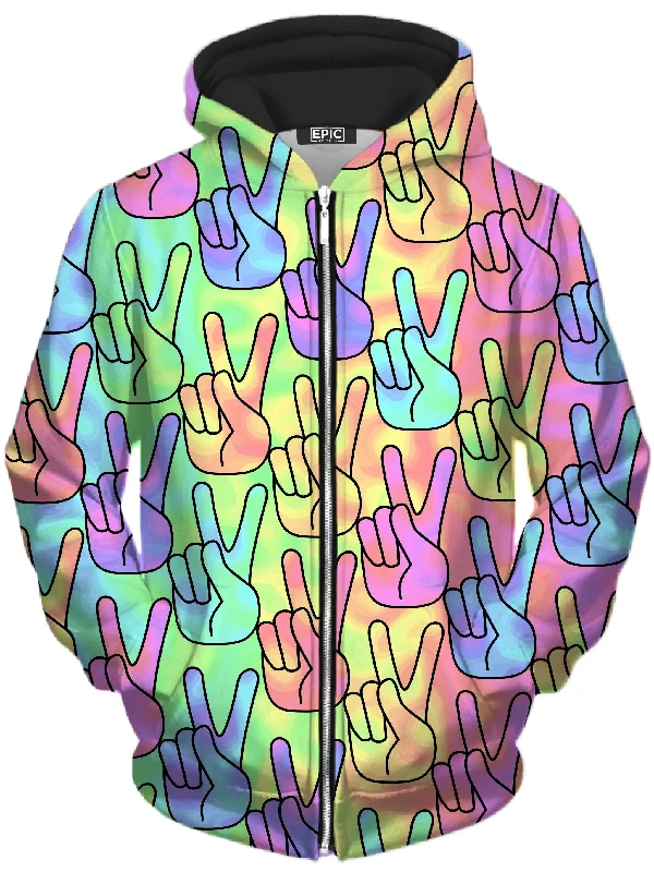 Trippy Peace Signs Unisex Zip-Up Hoodie Hoodie with Crew Neck Simple Timeless