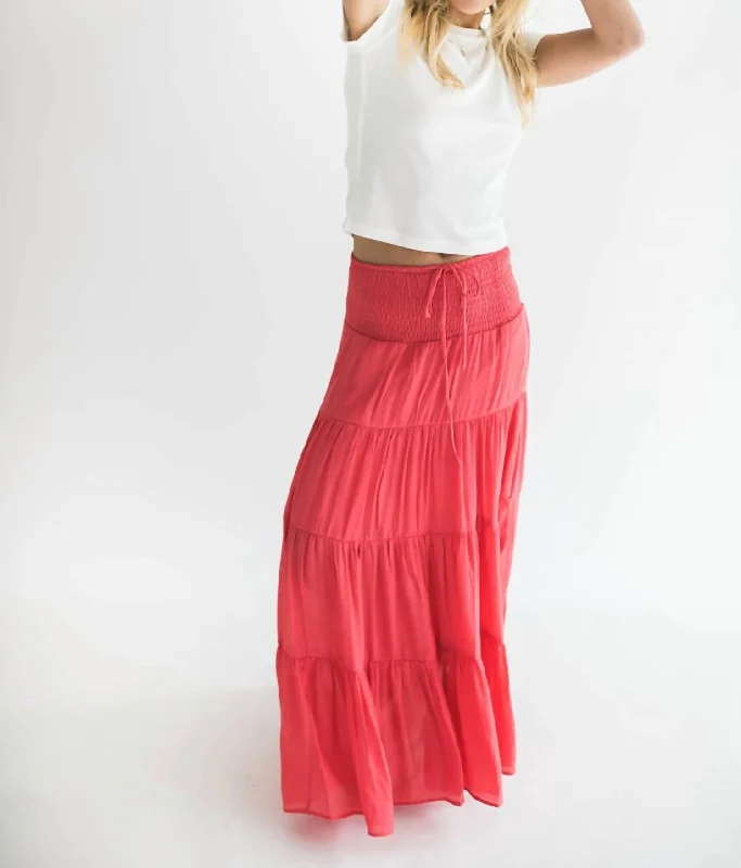 Alara Maxi Skirt In Coral leather skirt refined