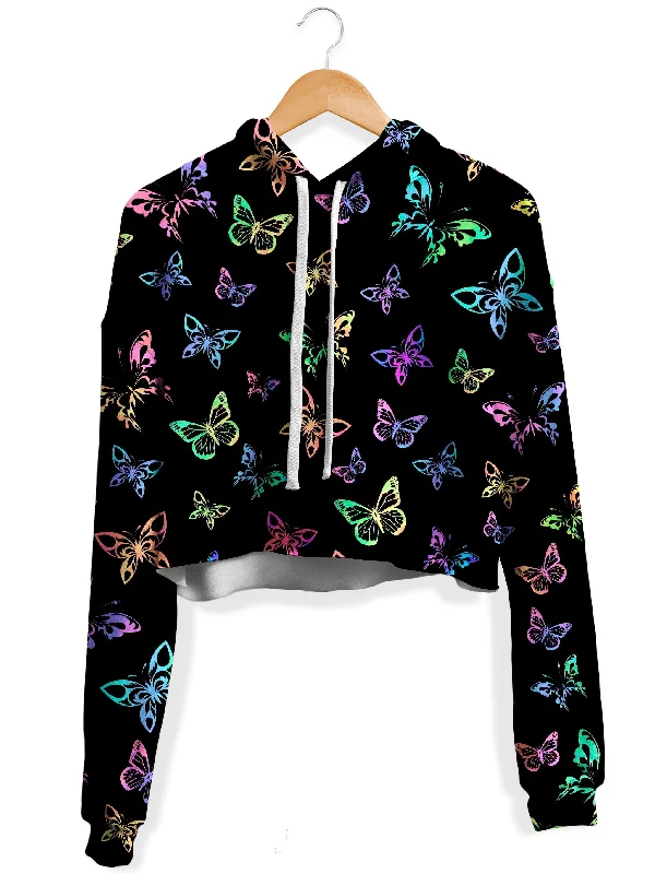 Psychedelic Butterflies Fleece Crop Hoodie Hoodie with Half-Zip Sporty Casual