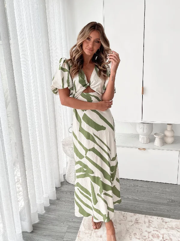 Amrisa Dress - Green Print Tunics Fashionable chic