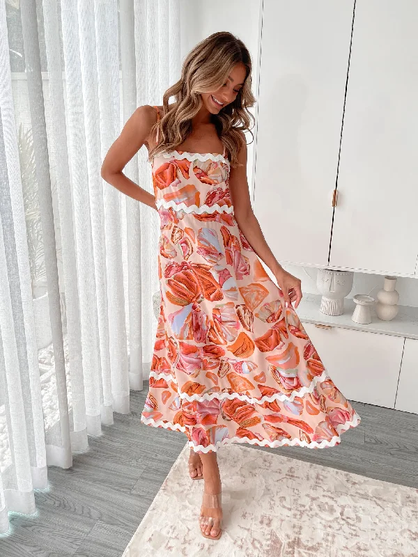 Ravelle Dress - Peach Print Tunics Sophisticated sleek