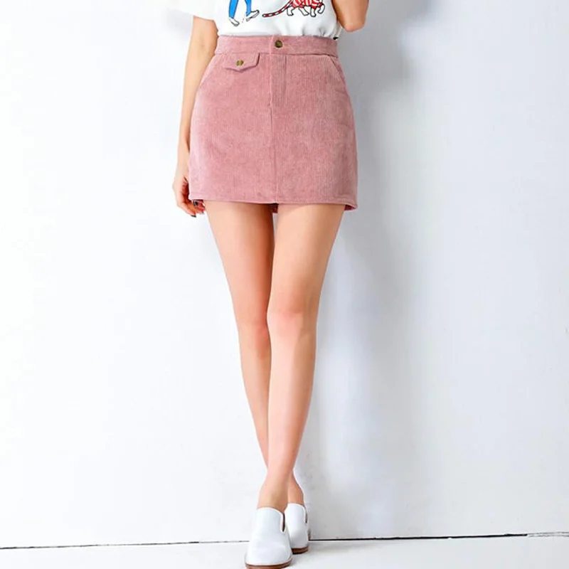 Skirts Womens Retro Preppy Style Casual Corduroy Slim High waist A Line Mini Skirt Pure Color Pink Black Gray B119 corduroy skirt cozy