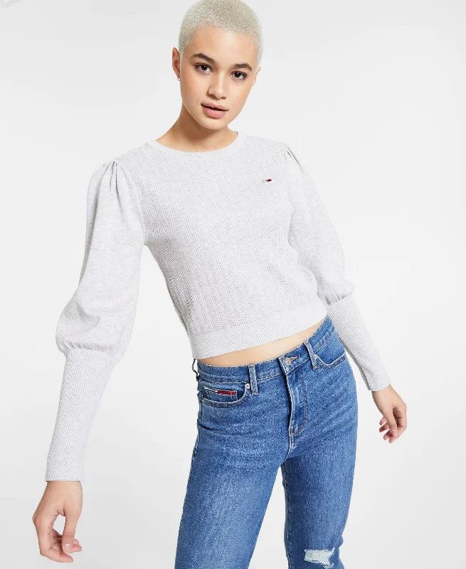 Tommy Jeans Cotton Cropped Ribbed Sweater Modern Contemporary Chic