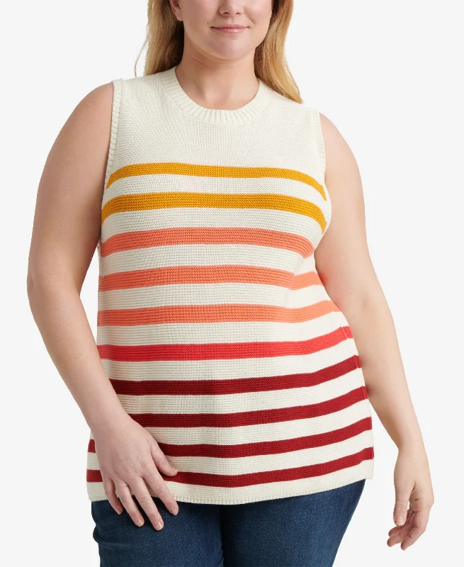 Lucky Brand Plus Size Cotton Ombre Stripes Sweater Print Jacquard Patchwork