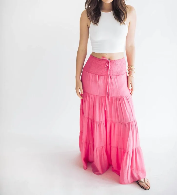 Alara Maxi Skirt In Pink corduroy skirt textured