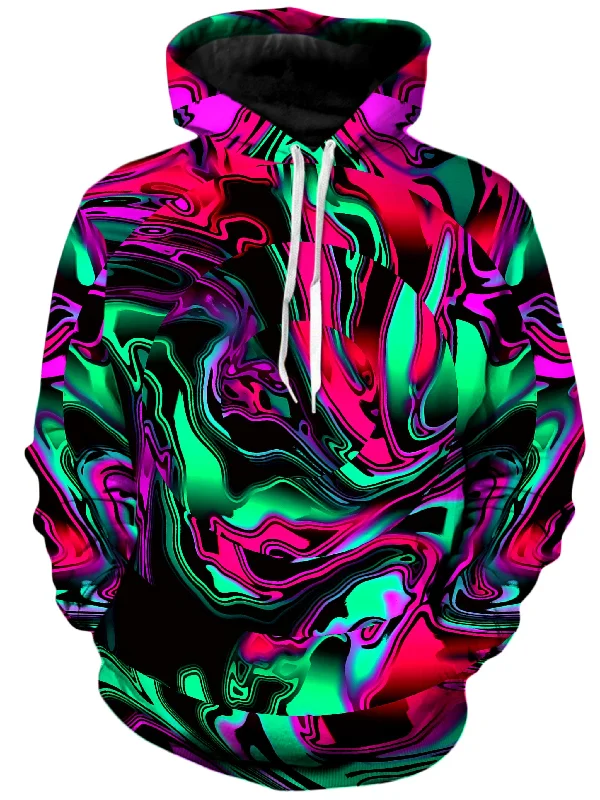 Pink and Green Chromatic Warp Unisex Hoodie Hoodie with Zipper Placket Modern Functional