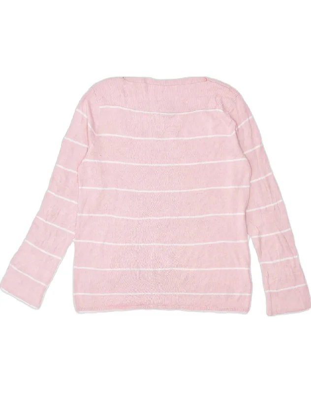 CHAPS Womens Oversized Boat Neck Jumper Sweater UK 18 XL Pink Striped Mesh Sweater Canvas Denim